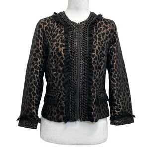 Alberto Makali Vintage Black & Bronze Metallic Leopard Full Zip Crop Jacket